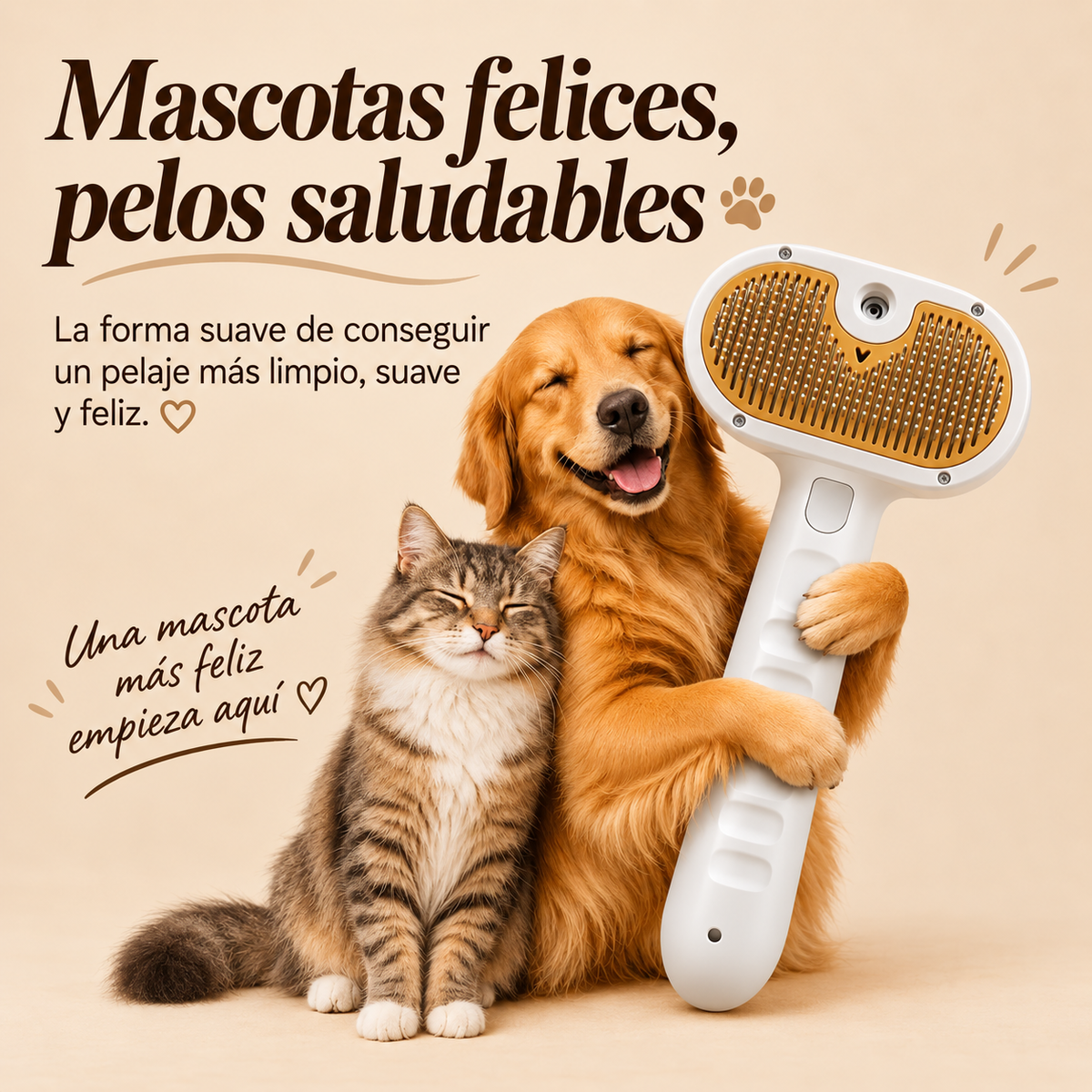 VaporPet™ — Cepillo de Vapor Frío y Masaje para Mascotas